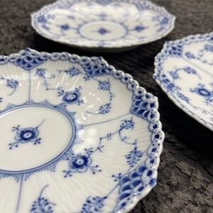 Royal Copenhagen Blue Fluted Full Lace Saucers Set of 3 #1142 Denmark 6" Vintage